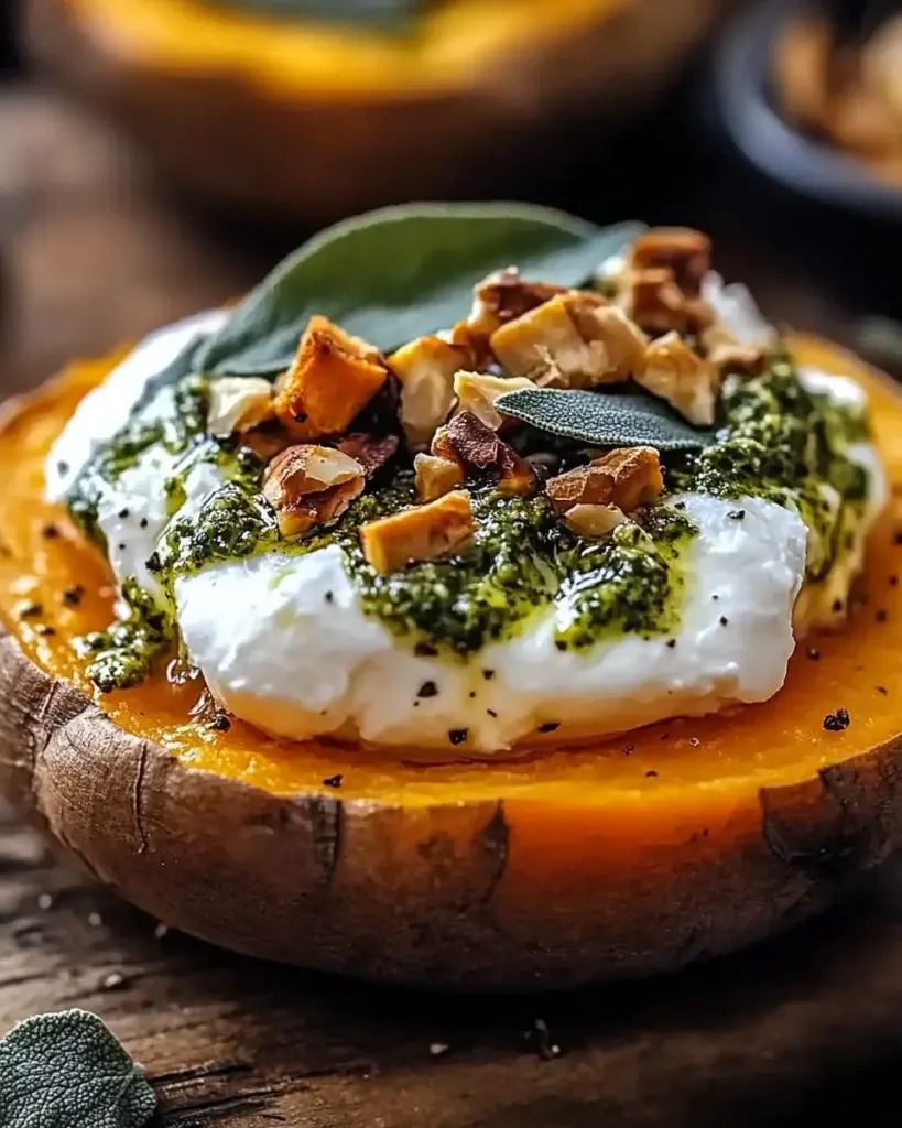 Patates douces savoureuses avec burrata et pesto de sauge 2