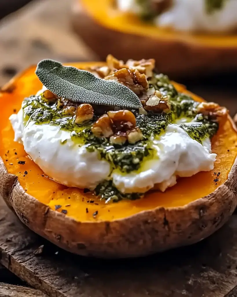Patates douces savoureuses avec burrata et pesto de sauge 3