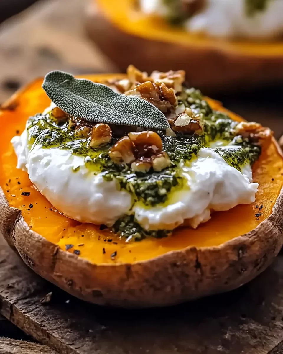 Patates douces savoureuses avec burrata et pesto de sauge : découvrez une recette délicieuse !