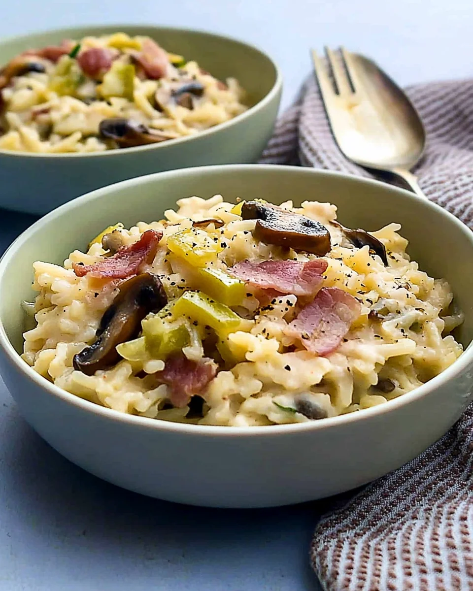 Riz à la Crème aux Poireaux, Champignons et Bacon : Découvrez cette recette crémeuse et savoureuse !