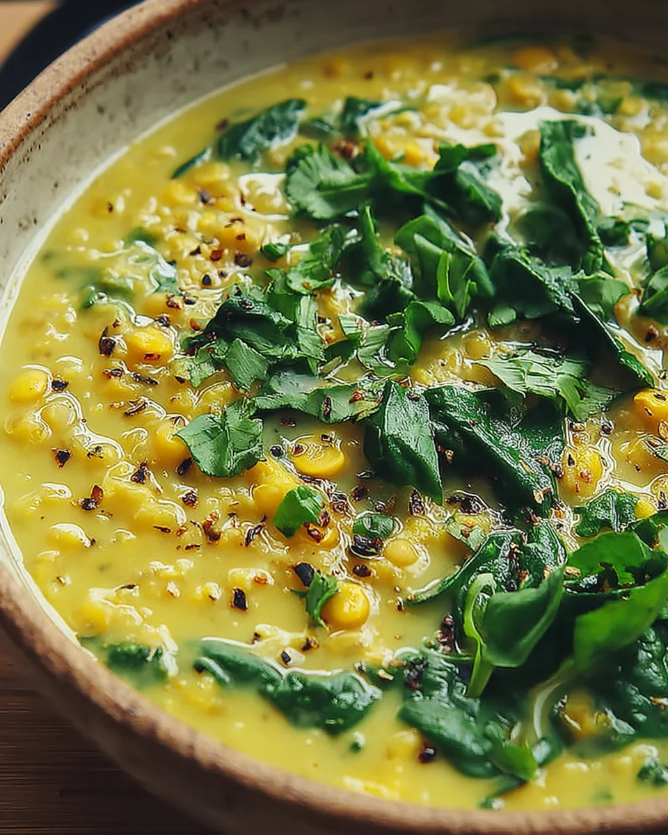 Soupe épicée aux lentilles vertes, pousses d'épinard & lait de coco : un délice réconfortant à découvrir !