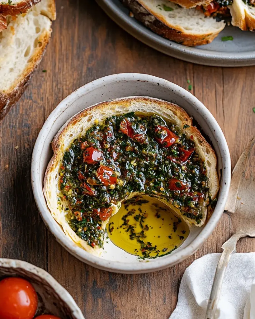 Trempette Savoureuse de Pain aux Tomates Sechees et Huile dOlive 1