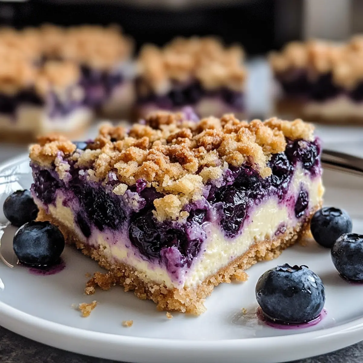 Barres de Cheesecake aux Baies Bleues Croustillantes