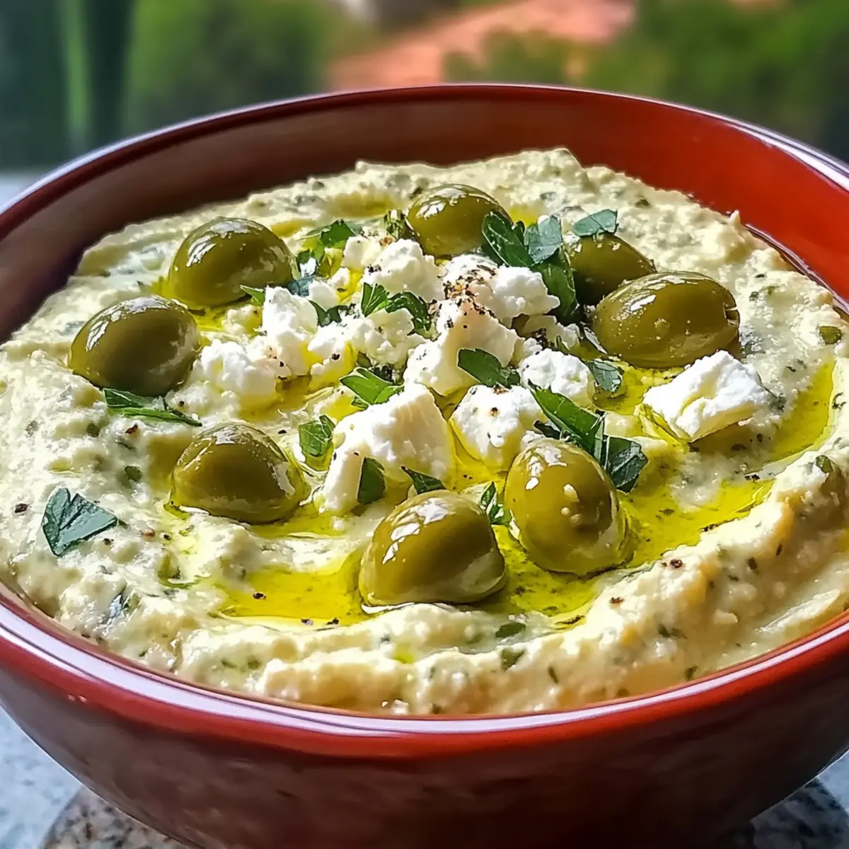 Olives vertes et fromage feta en dip rapide et savoureux
