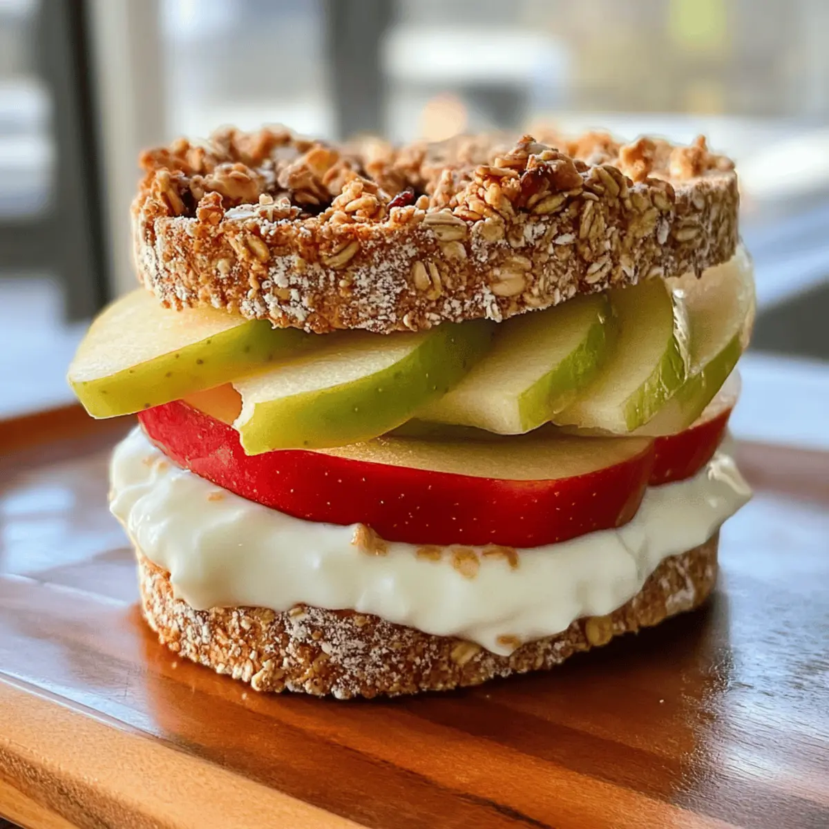 Sandwich de pomme croquante avec granola et yaourt