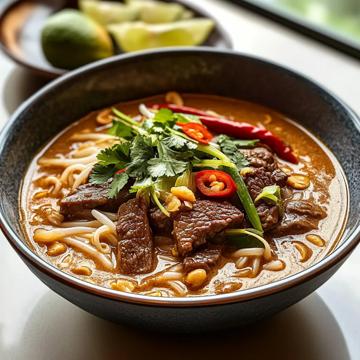 Soupe de nouilles au bœuf satay réconfortante