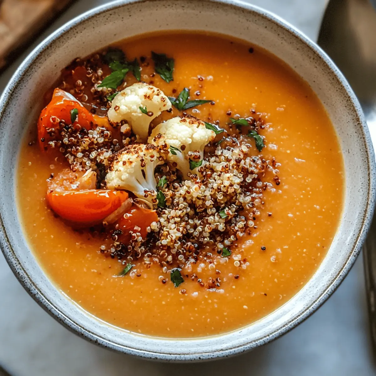 Soupe de chou-fleur rôti à l'ail et aux tomates réconfortante