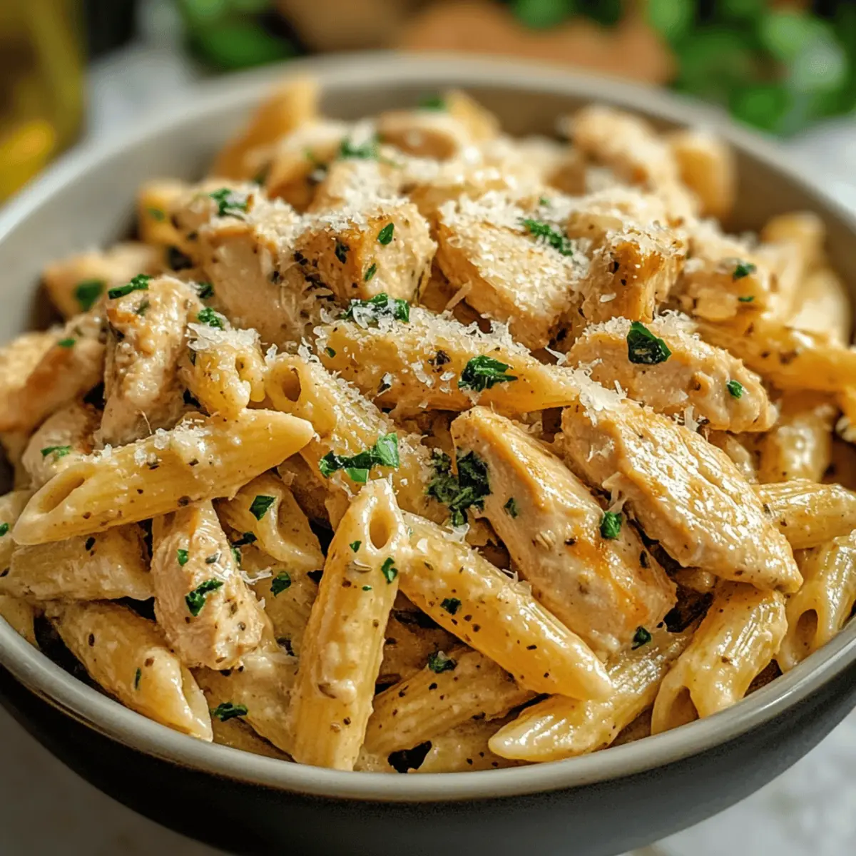 Pâtes au poulet à l'ail et parmesan légères et savoureuses