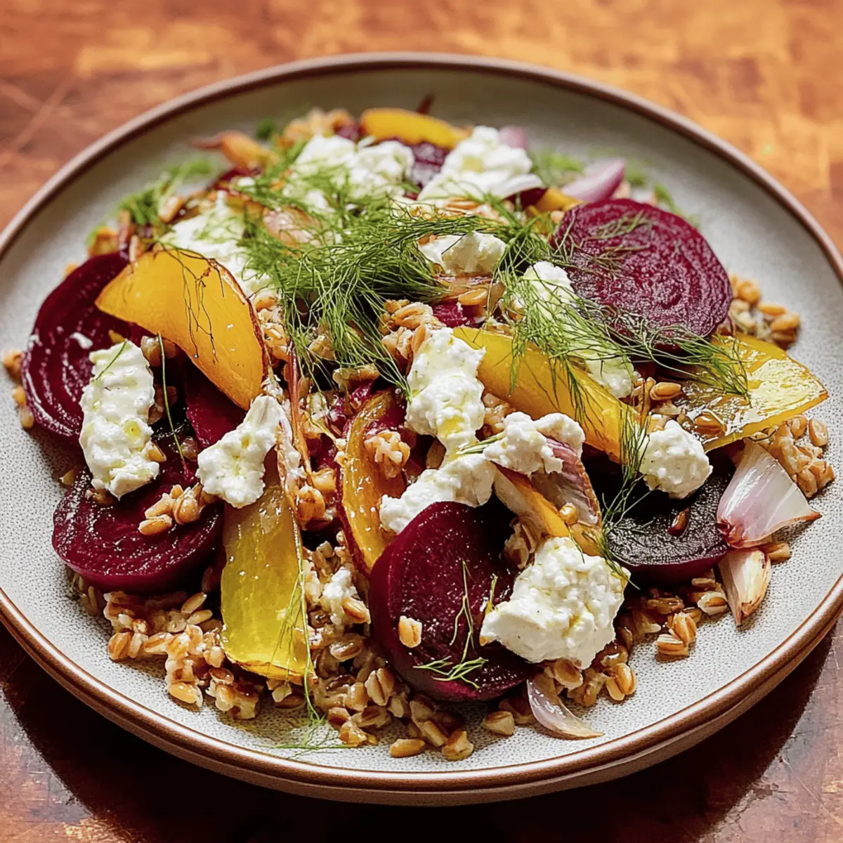 Betteraves et Farro au Fromage de Chèvre Miel Ail