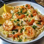 Crevettes Orzo dans une sauce au citron et à l'ail