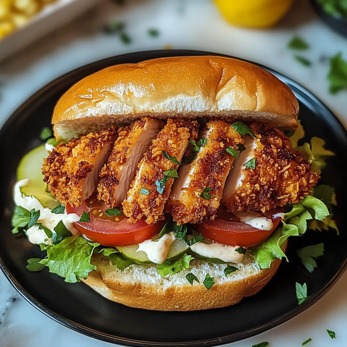 Sandwich au poulet au citron et au poivre croustillant