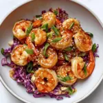 Crevettes sautées avec coleslaw au chou et mayonnaise gochujang