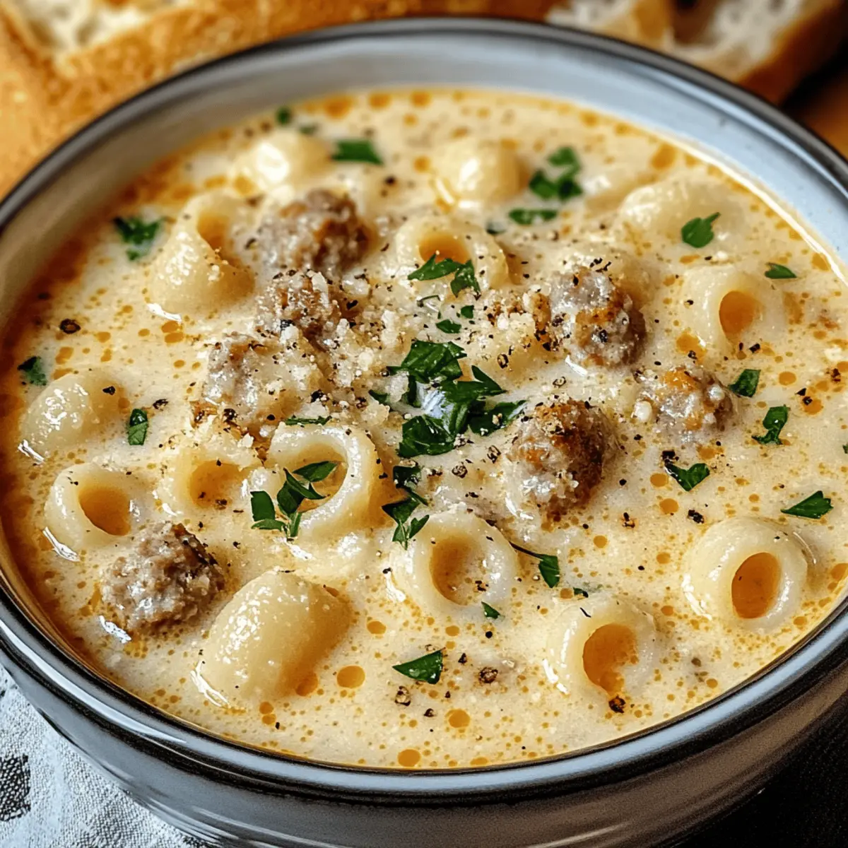 Soupe de ditalini aux saucisses italiennes Parmesan réconfortante