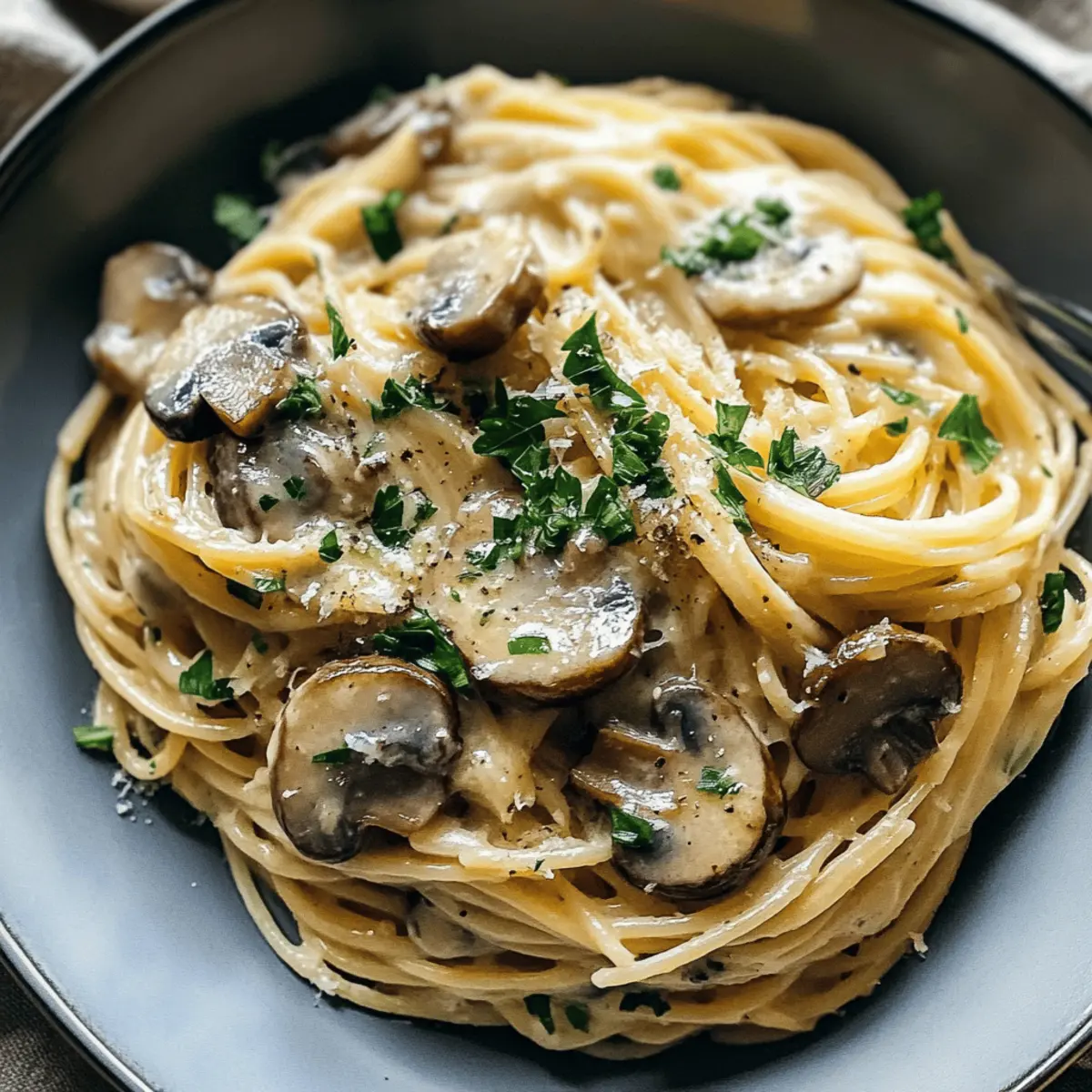 Spaghetti aux champignons à l’ail et aux herbes crémeux