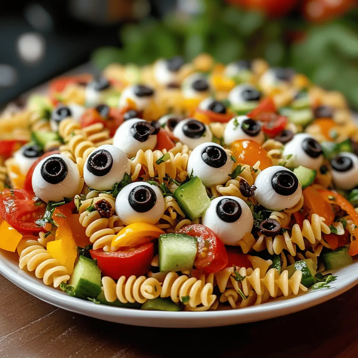 Salade de pâtes en œil pour un Halloween délicieux