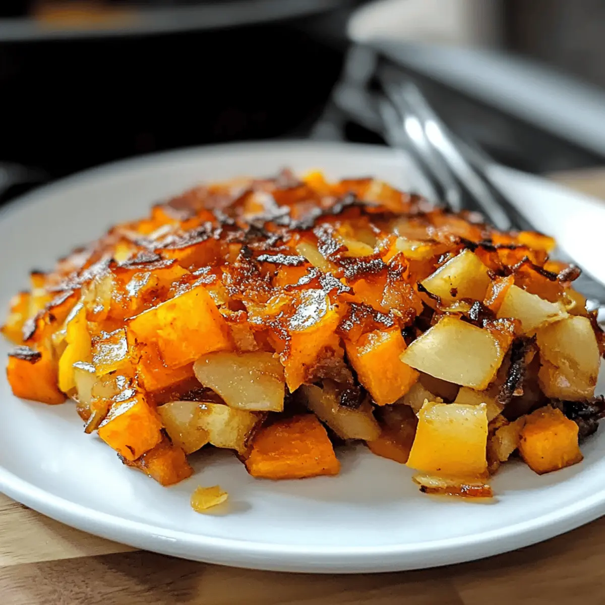 Hash browns de patates douces caramélisées aux pommes