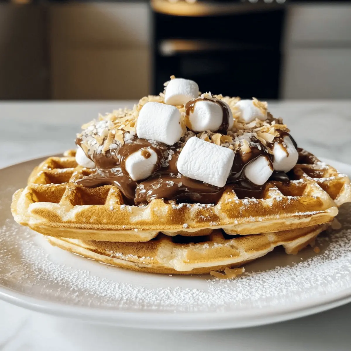 Gaufres Smores avec Nutella et noix de coco grillée