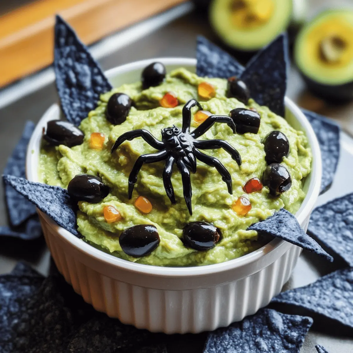 Guacamole de marais avec chips insectes terrifiants