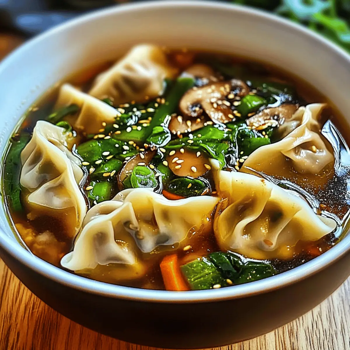 Soupe de raviolis asiatiques potstickers réconfortante