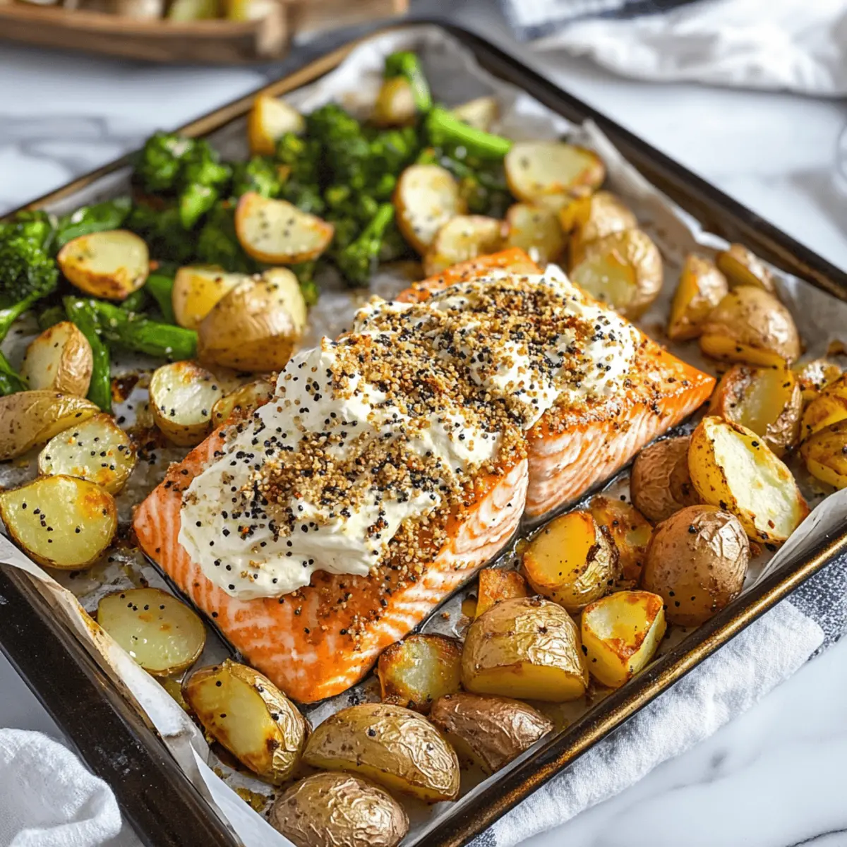 Saumon sur plaque à pâtisserie avec bagel en 30 min